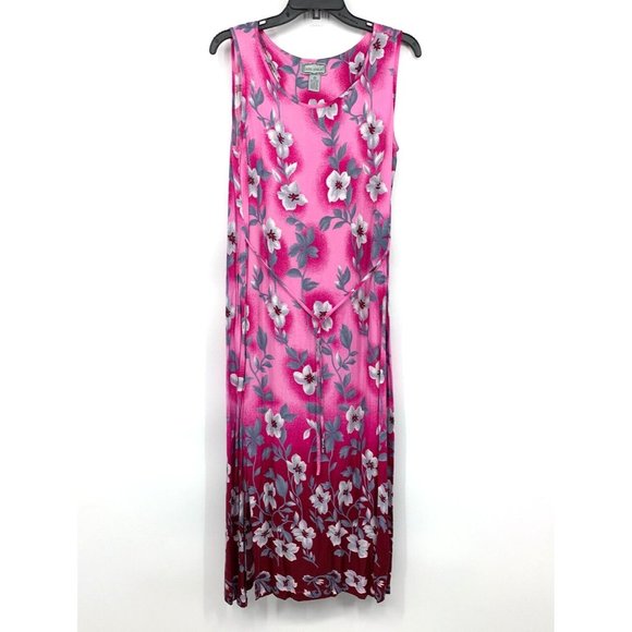 VTG Jane Ashley Dress Pink Floral Print Maxi Sleeveless Tie Waist - Picture 1 of 8